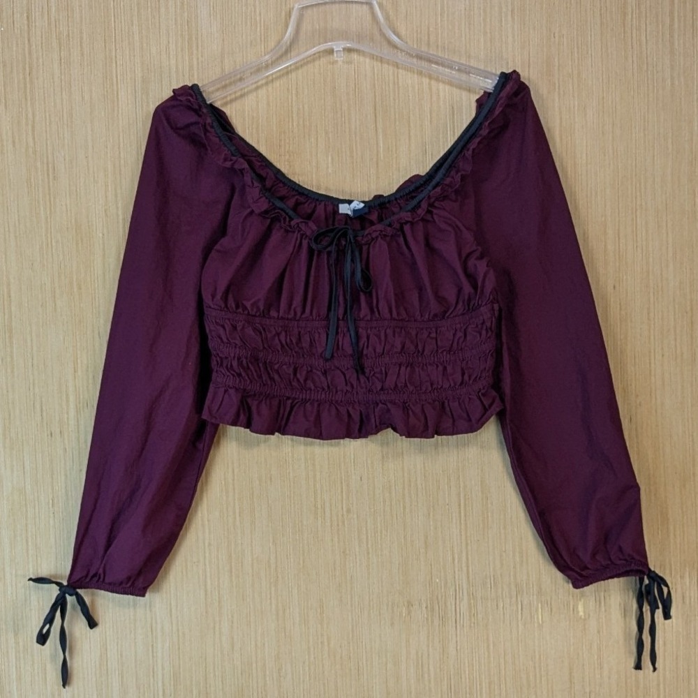 American Eagle Whimsygoth Milkmaid Witchy Smocked Peasant Crop Top Small Purple